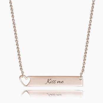 Collar De Barras De Corazón Con Grabado De Plata Chapada En Oro Rosa