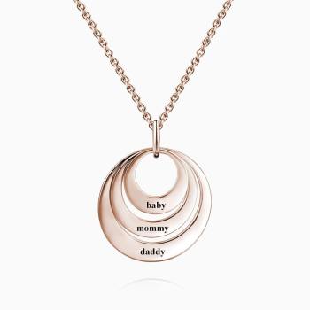 Regalo para Mamá - Collar de Tres Discos Grabados Plata Chapada en Oro Rosa