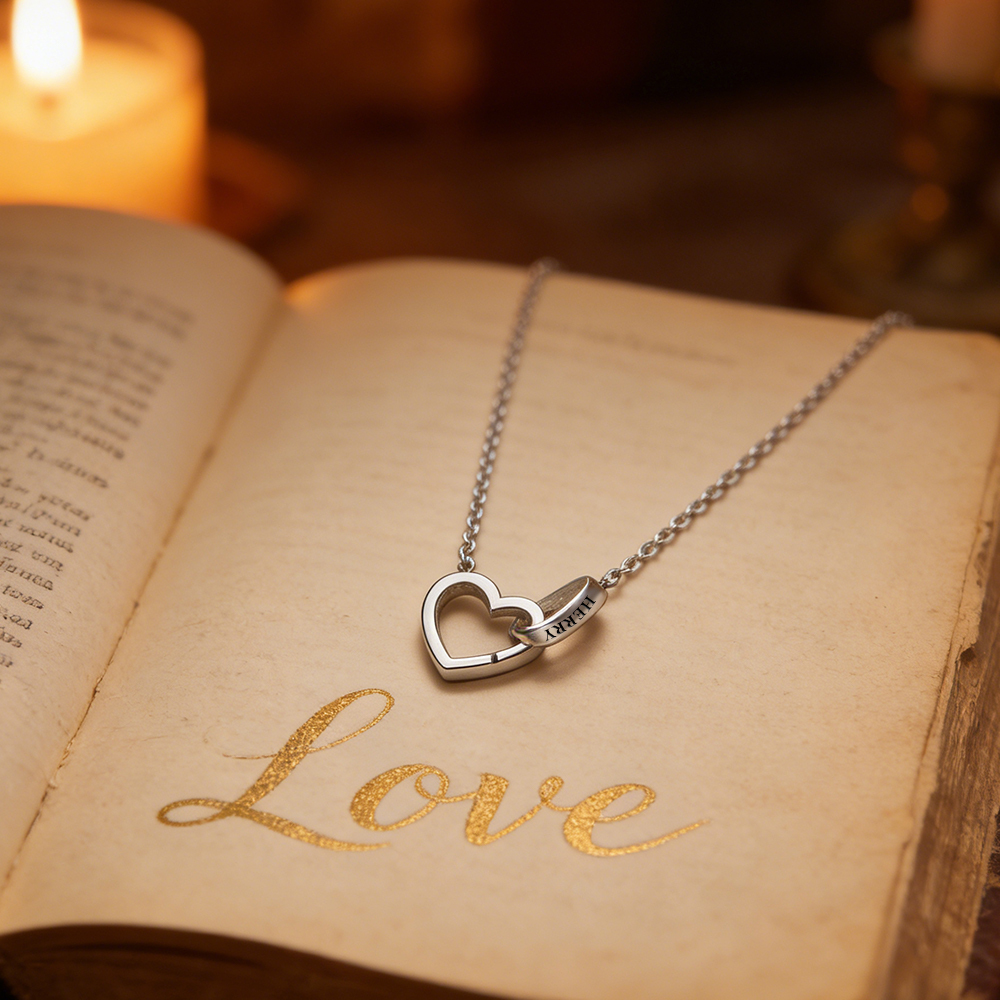 Collar De Corazón Personalizado Con Caja De Rosa Eterna, Collar Con Nombre Personalizado Y Juego De Regalo De Rosa Eterna, Collar Con Nombre De Corazón A Corazón - 