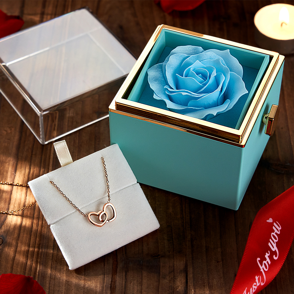 Collar De Corazón Personalizado Con Caja De Rosa Eterna, Collar Con Nombre Personalizado Y Juego De Regalo De Rosa Eterna, Collar Con Nombre De Corazón A Corazón - 