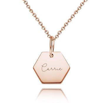 Collar Hexagon Tag Grabado para Ella Chapado en Oro Rosa