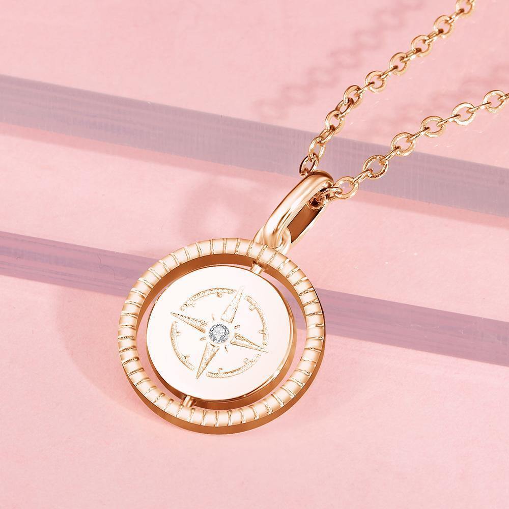 Collar Grabado Guía Collar de Monedas Regalo para Ella Plata Chapada en Oro Rosa