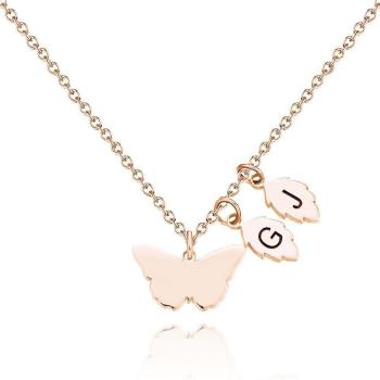 Collar Grabado con Mariposa y Hojas Regalo para Ella Plata Chapada en Oro Rosa