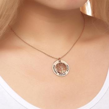 Collar con Nombre Grabado Madres Regalos Significativos Collar del ?rbol de la Familia Plata Chapado en Oro Rosa
