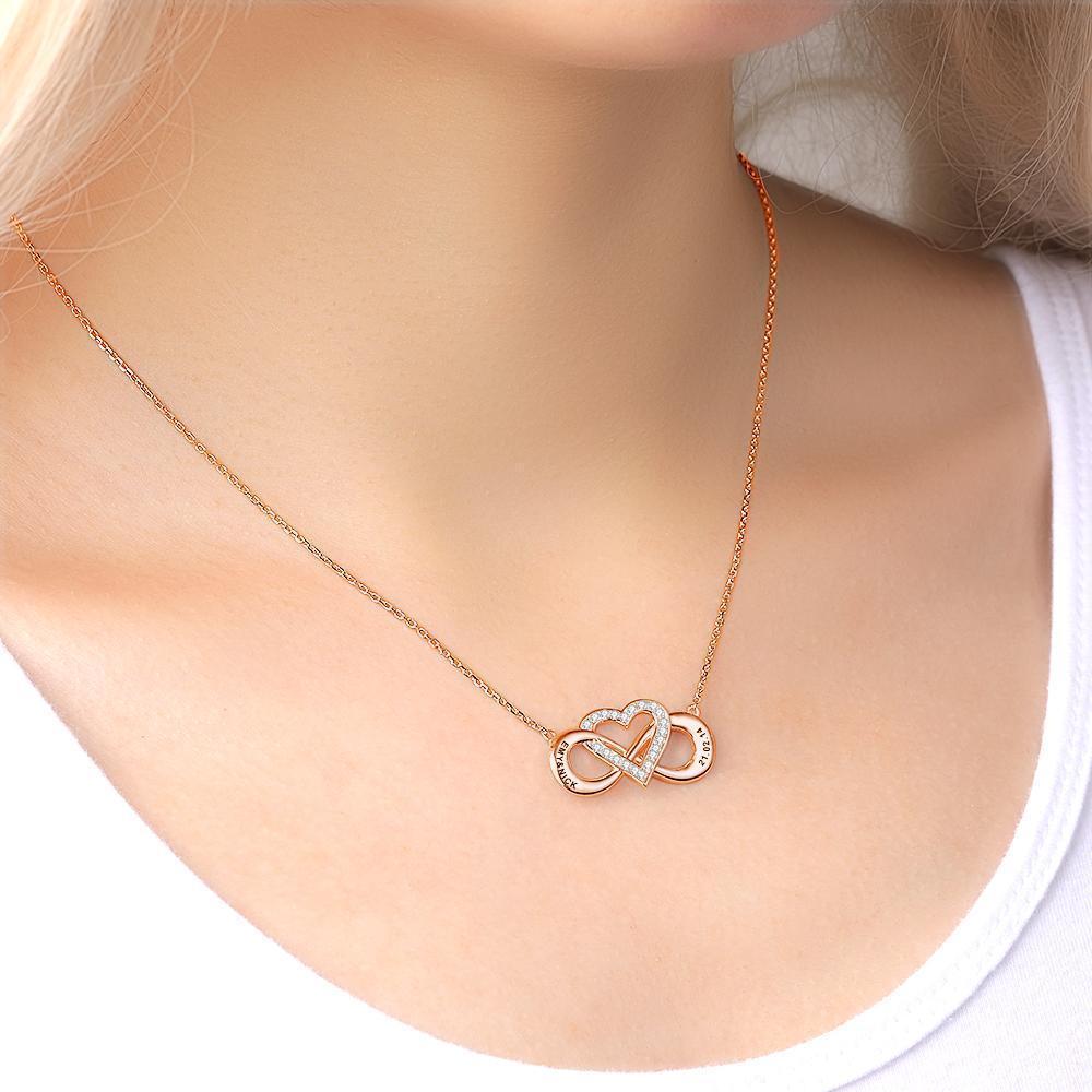 Collar Grabado Collar Infinito con Nombre de Corazón Regalos de Pareja Chapado en Oro Rosa