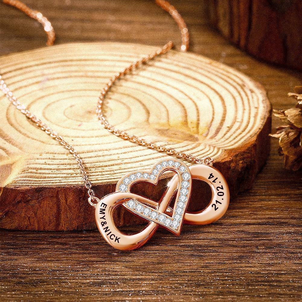 Collar Grabado Collar Infinito con Nombre de Corazón Regalos de Pareja Chapado en Oro Rosa