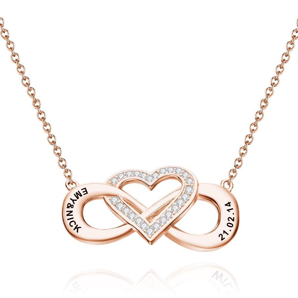 Collar Grabado Collar Infinito con Nombre de Corazón Regalos de Pareja Chapado en Oro Rosa