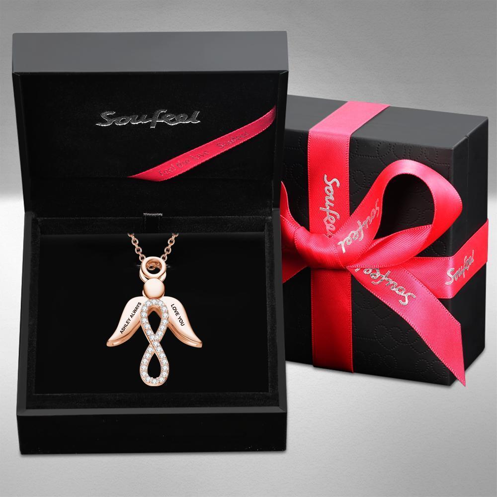 Collar Infinito Collar Grabado con Nombre Alas Regalos para Ella Chapado en Oro Rosa