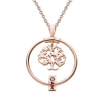 Collar De Árbol De La Vida Grabado Con Piedra De Nacimiento Personalizada Para Regalos - Oro Rosa