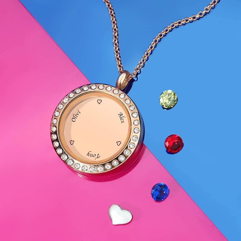 Collar de Relicario Flotante Personalizado con Piedra de Nacimiento y Grabado Chapado en Oro Rosa