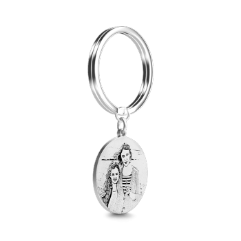 Round Photo Engraved Tag Key Chain Stainless Steel -