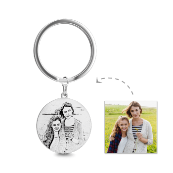 Round Photo Engraved Tag Key Chain Stainless Steel -
