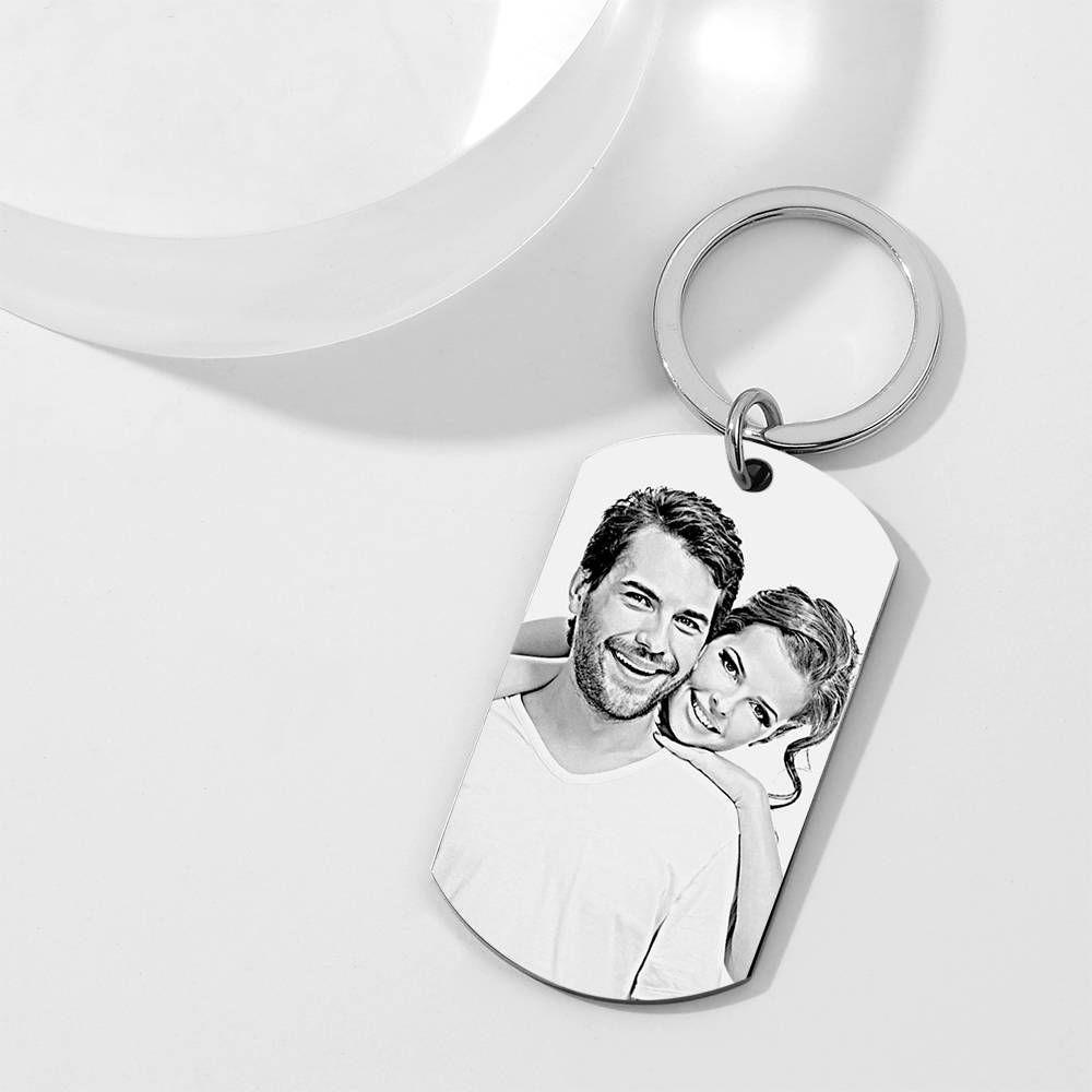 Photo Engraved Tag Key Chain Stainless Steel for Couple -