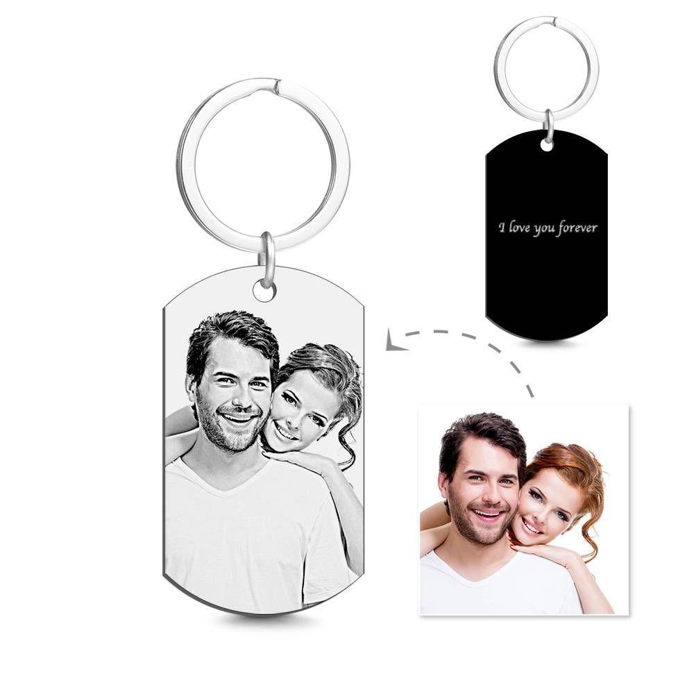 Photo Engraved Tag Key Chain Stainless Steel for Couple -