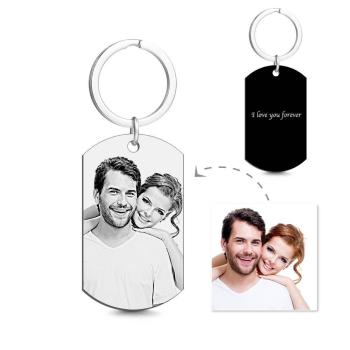 Photo Engraved Tag Key Chain Stainless Steel for Couple -