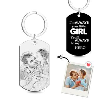 Photo Tag Keychain Dad always be my hero Gifts for Dad -