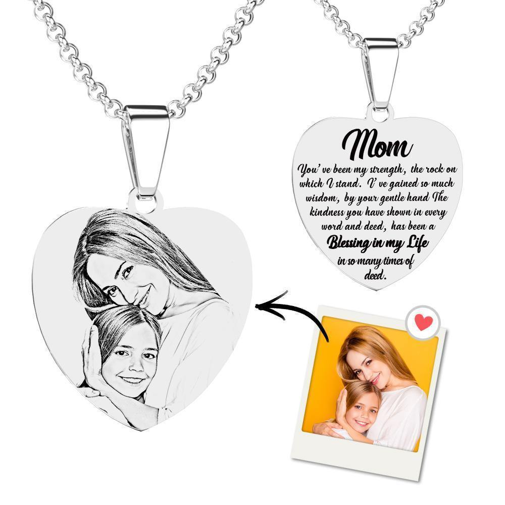 Collar De Etiqueta Con Foto Grabada En Forma De Corazón Con Grabado De Acero Inoxidable Para Mamá