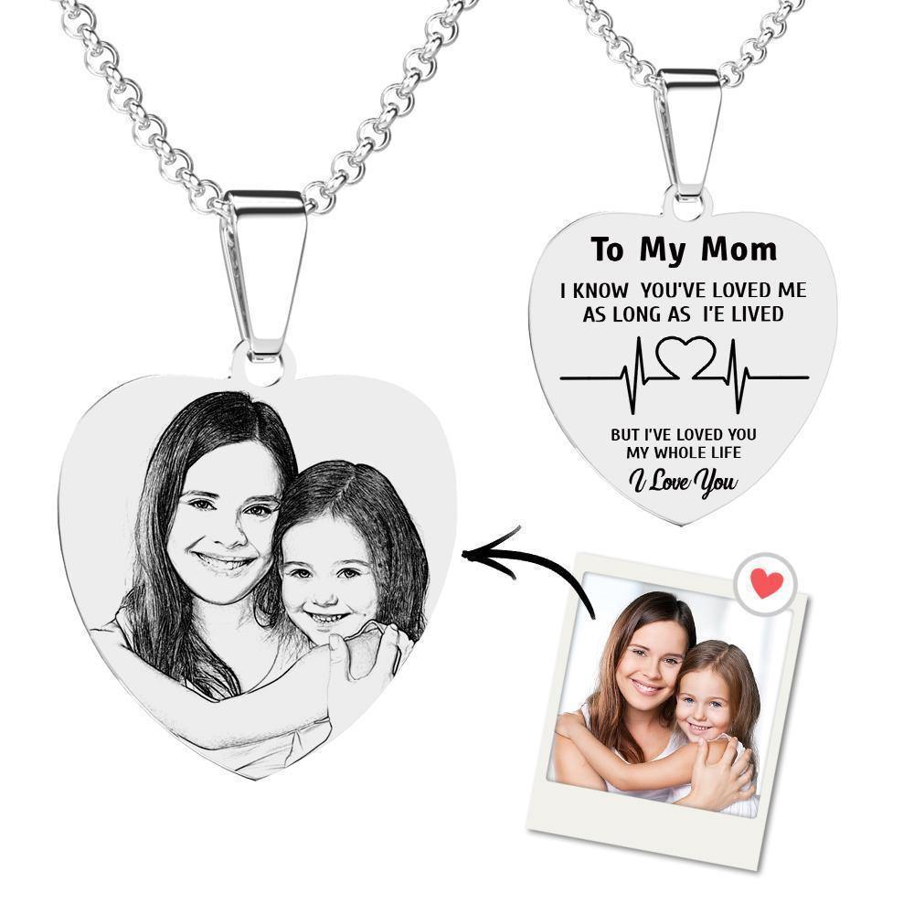 Collar Con Etiqueta Grabada Con Foto En Forma De Corazón Con Grabado De Acero Inoxidable Para Regalar A Mamá