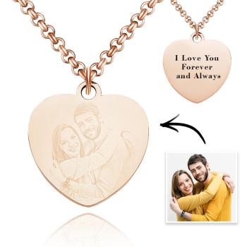 Collar con Foto Personalizada Collar de Corazón Grabado Collar de Oro Rosa Regalos para Ella