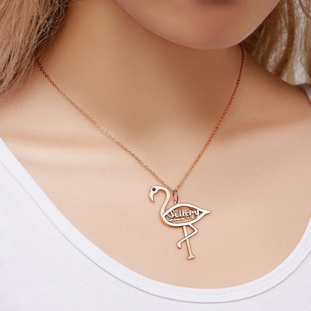 Collar Personalizado Con El Nombre De La Piedra De Nacimiento Flamingo Colgante Regalos De Cumpleaños De Oro Rosa Chapado En Plata