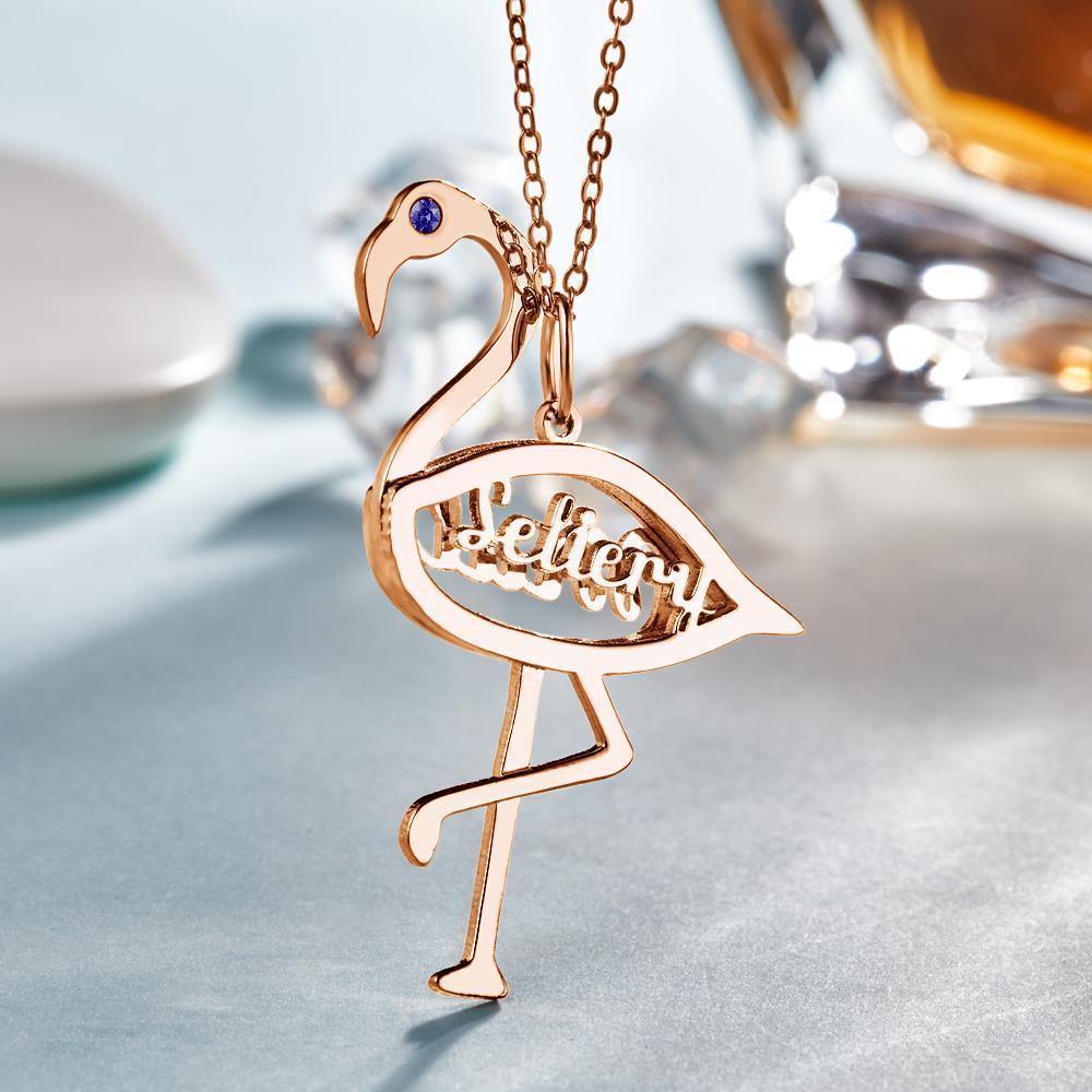 Collar Personalizado Con El Nombre De La Piedra De Nacimiento Flamingo Colgante Regalos De Cumpleaños De Oro Rosa Chapado En Plata
