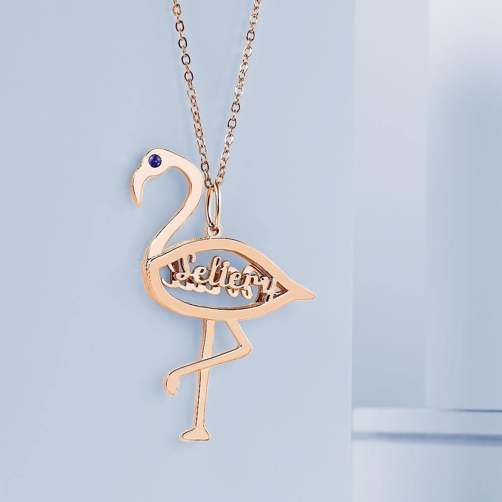 Collar Personalizado Con El Nombre De La Piedra De Nacimiento Flamingo Colgante Regalos De Cumpleaños De Oro Rosa Chapado En Plata