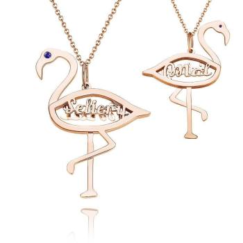 Collar Personalizado Con El Nombre De La Piedra De Nacimiento Flamingo Colgante Regalos De Cumpleaños De Oro Rosa Chapado En Plata