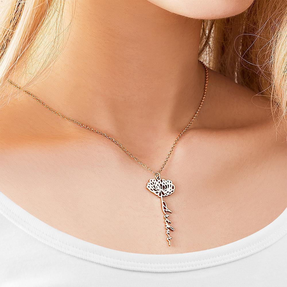 Custom Engraved Necklace Rose Shape Memorial Gift-Rose Gold - yournamencklaceuk