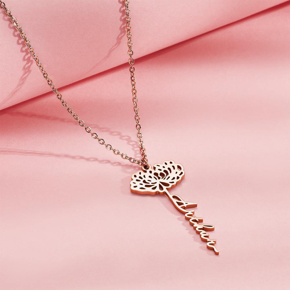 Custom Engraved Necklace Rose Shape Memorial Gift-Rose Gold - yournamencklaceuk