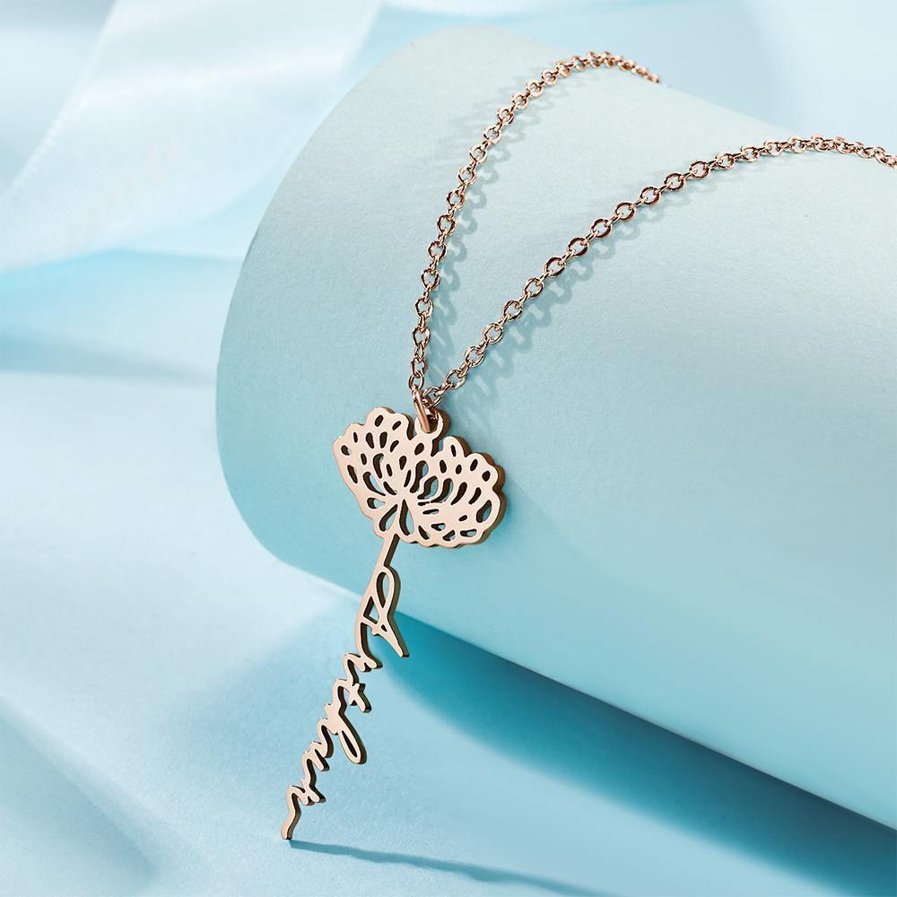 Custom Engraved Necklace Rose Shape Memorial Gift-Rose Gold - yournamencklaceuk