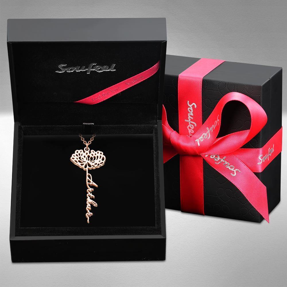 Custom Engraved Necklace Rose Shape Memorial Gift-Rose Gold - yournamencklaceuk