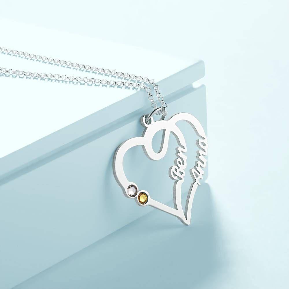 Name Necklace, Two Names Custom Birthstones Silver - yournamencklaceuk