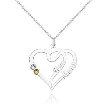 Name Necklace, Two Names Custom Birthstones Silver - yournamencklaceuk