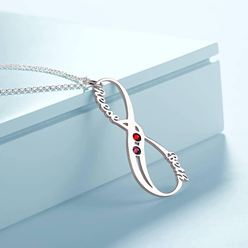 Name Necklace with Birthstone Infinity Necklace Unique Gift Silver - yournamencklaceuk