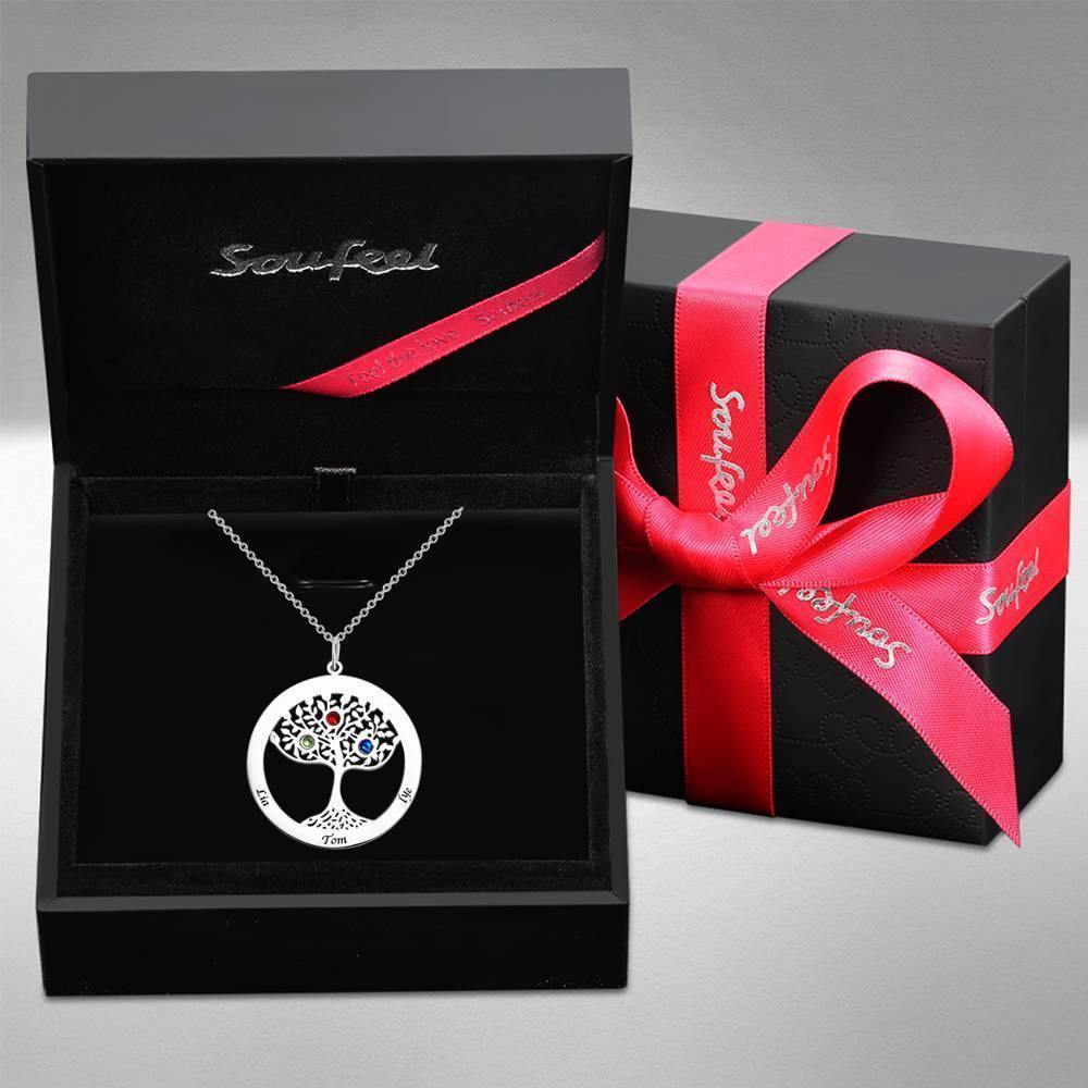 Collar ?rbol Familiar con Piedra de Nacimiento, Collar Grabado Family Gift Plata
