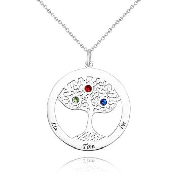 Collar ?rbol Familiar con Piedra de Nacimiento, Collar Grabado Family Gift Plata