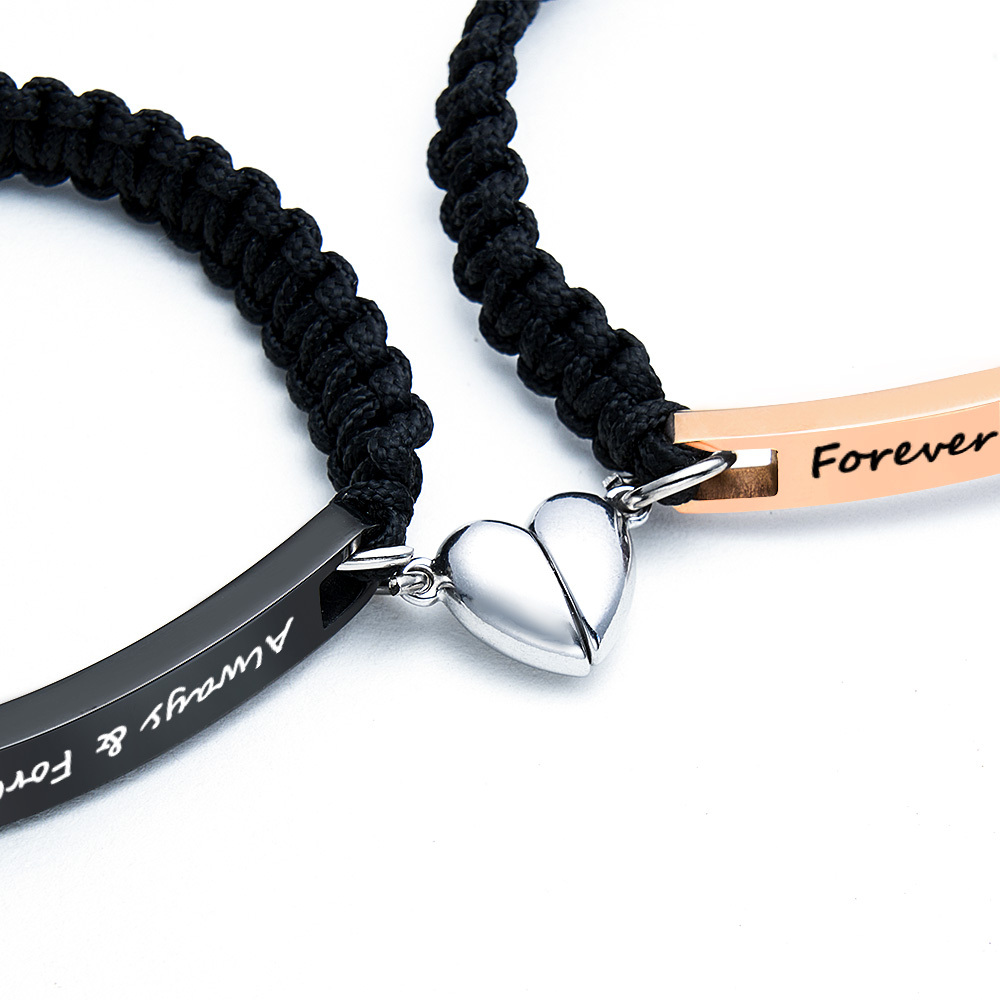 Regalos De San Valentín: Juego De Pulseras Magnéticas Para Parejas, Nombre Personalizado Y Piedra De Nacimiento, Juego De Corazones Magnéticos A Juego, Pulseras Personalizadas Con Dijes De Medio Corazón A Juego. - 