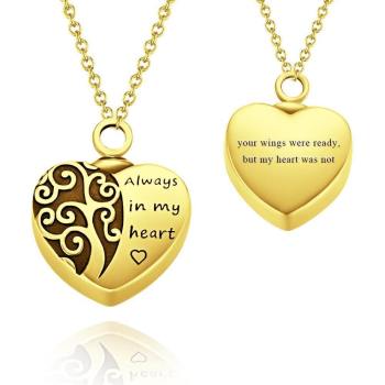 Collar Urna Grabado Collar Colgante Corazón Personalizado - Chapado en Oro
