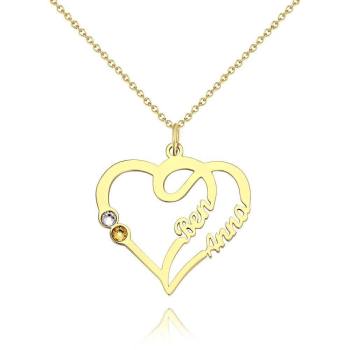 Name Necklace, Two Names Custom Birthstones 14K Gold Plated - Silver - yournamencklaceuk