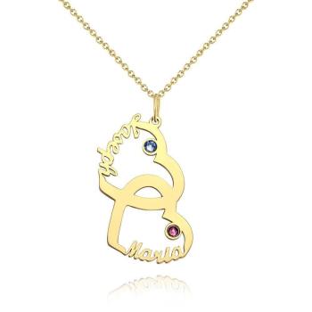 Custom Birthstone Necklace, Name Necklace Heart-shaped 14K Gold Plated - Silver - yournamencklaceuk