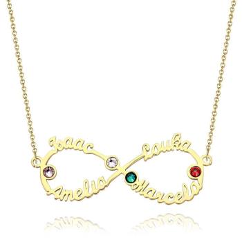 Name Necklace with Birthstone Infinity Necklace Four Names Four Birthstones 14K Gold Plated - Silver - yournamencklaceuk