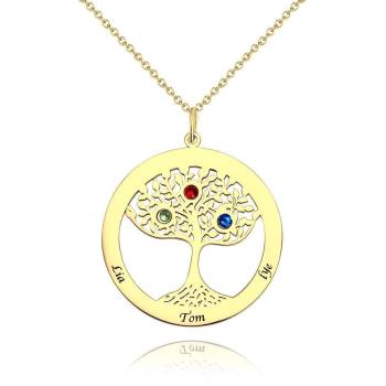 Collar ?rbol de la Familia con Piedra de Nacimiento, Collar Grabado Regalo de la Familia 14K Chapado en Oro - Plata
