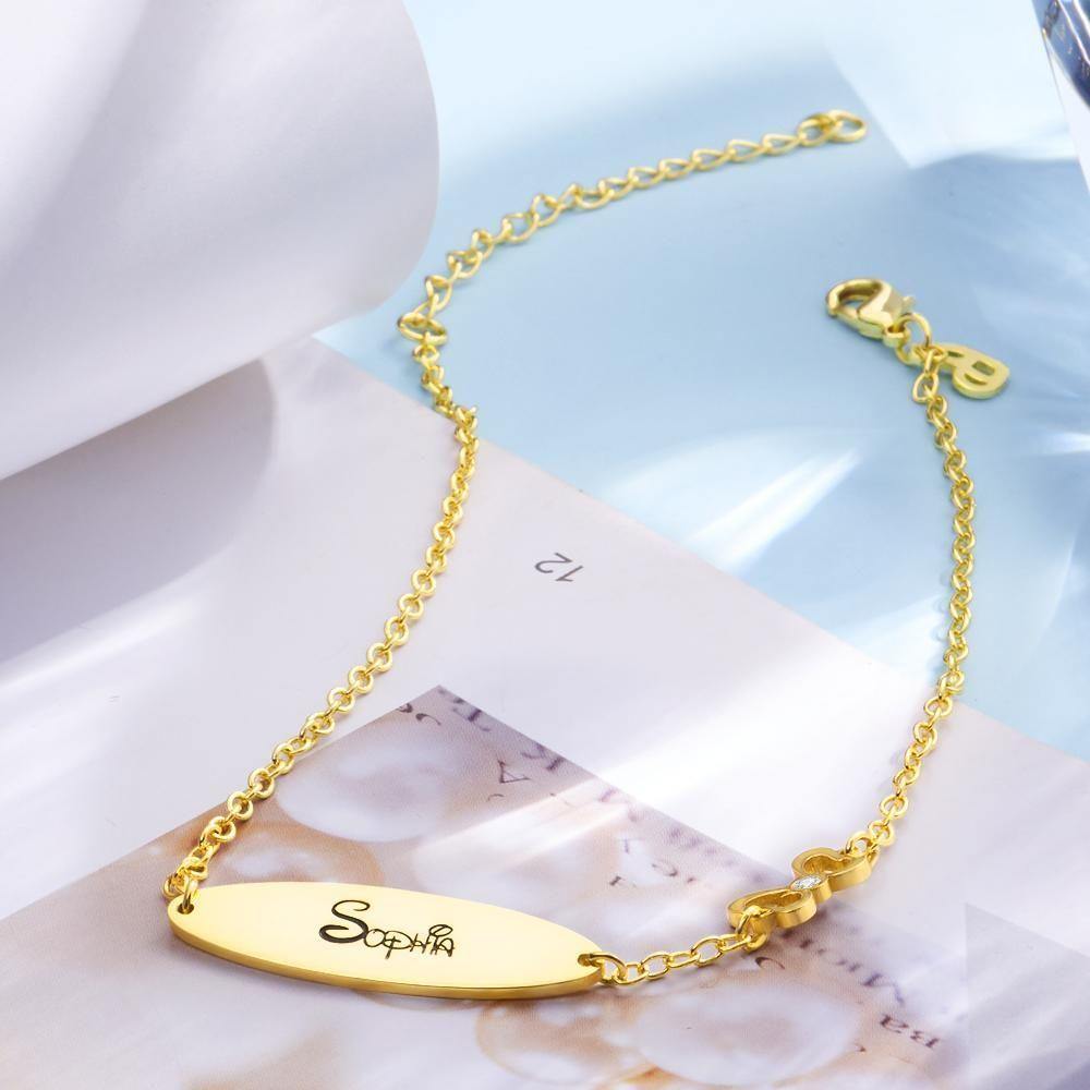 Pulsera grabada Pulsera con nombre personalizada Pulsera chapada en oro de 14k