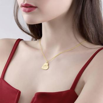 Collar de Corazón Grabado 14k Plata Chapada en Oro