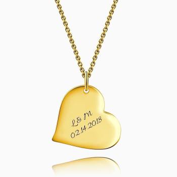 Collar de Corazón Grabado 14k Plata Chapada en Oro