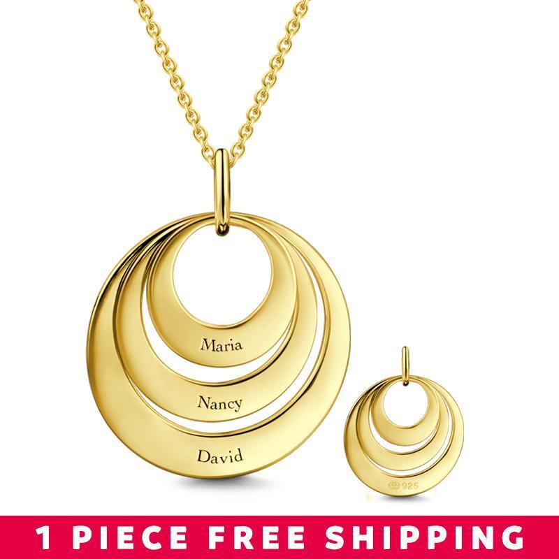 Regalo para Mamá - Collar de Tres Discos Grabado en Plata Dorada de 14k