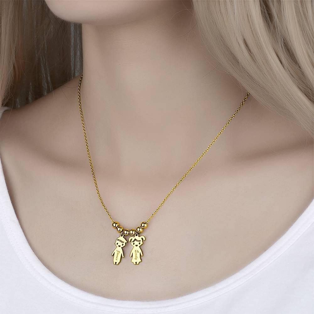 Collar de Madre con Charms de Ni?os Plata Chapada en Oro 14K