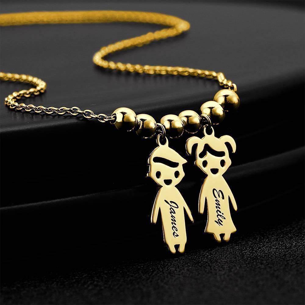 Collar de Madre con Charms de Ni?os Plata Chapada en Oro 14K