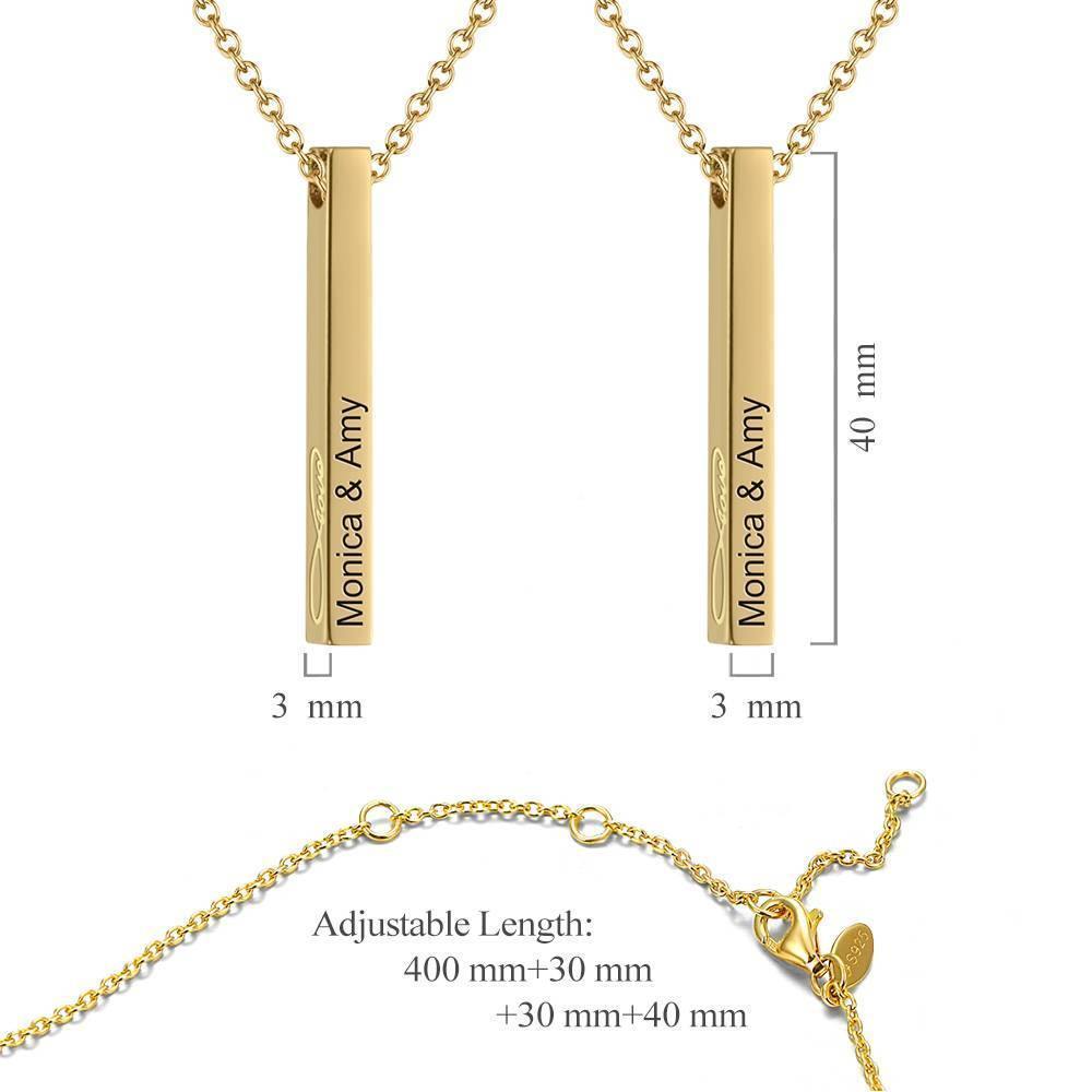 Collar Vertical De Dos Barras Con Grabado 3D En Plata Con Baño De Oro De 14 Quilates