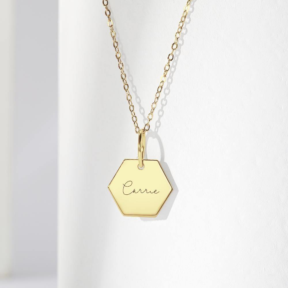 Collar personalizado con etiqueta de Hexágono chapado en oro de 14k